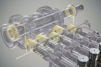 Frac pump shaft and bearing assembly rendering shown for oilfield pump bearing review