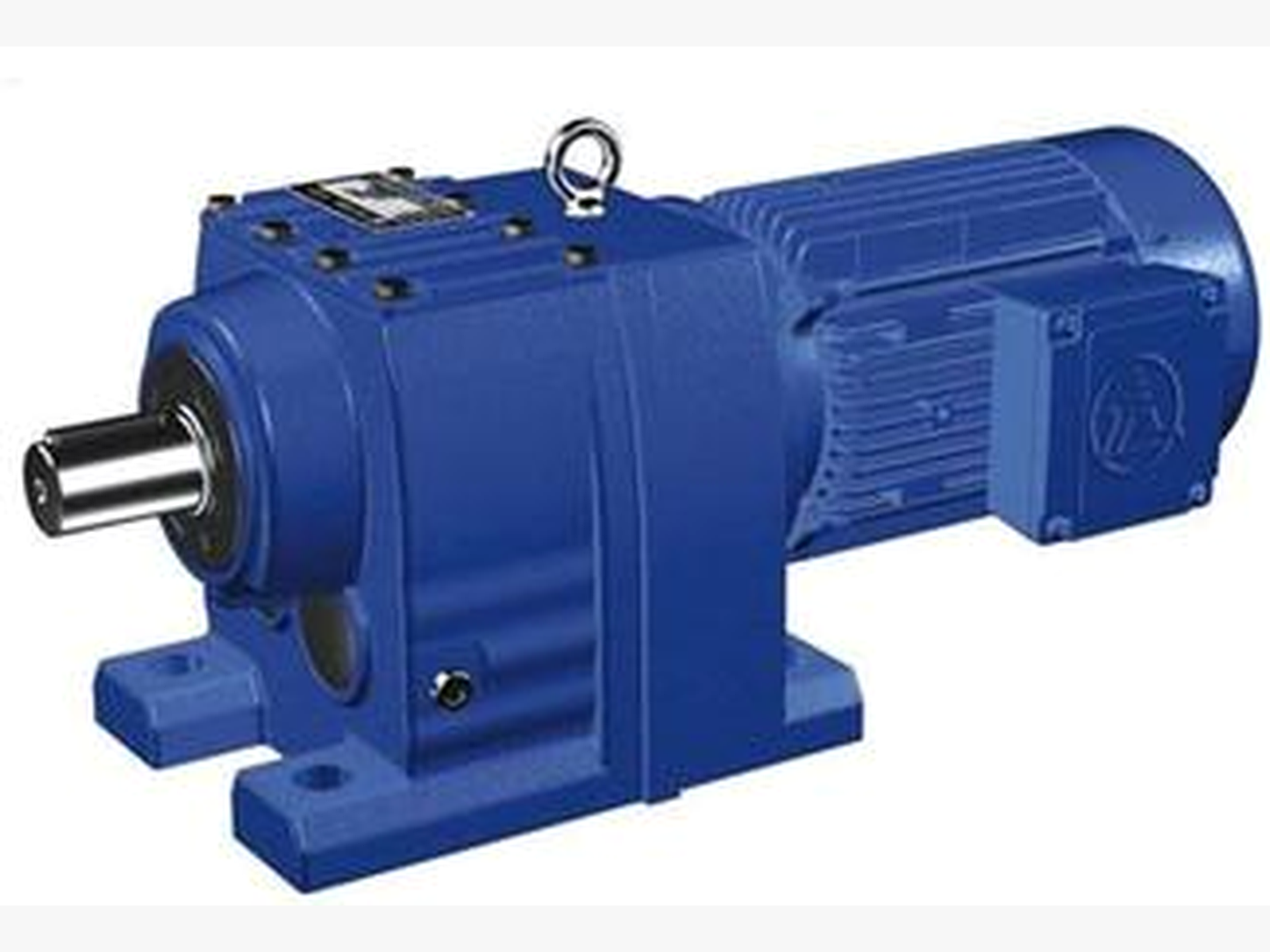 Heavy industrial gearbox and reducer assembly in a workshop