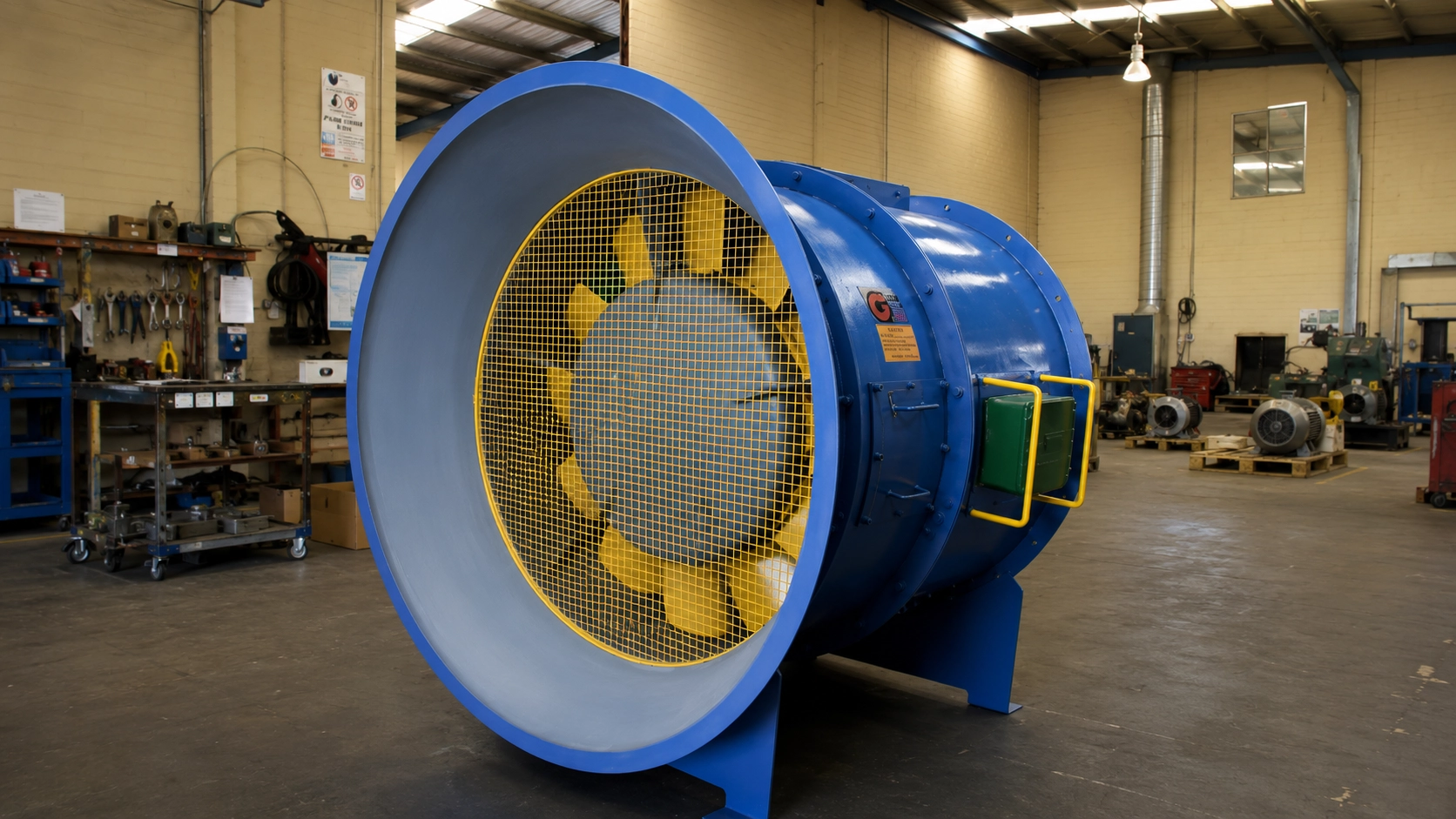Industrial centrifugal fan and blower assembly shown for fan bearing review